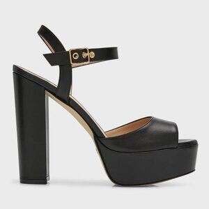 $550 STUART WEITZMAN Ryder Ankle-Buckle Platform Sandals BLACK LEATHER 11 (PC5)